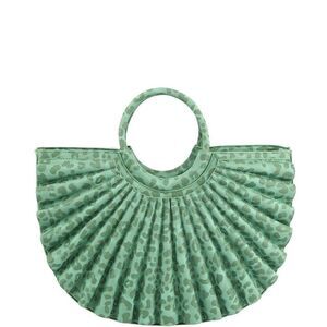 Women Green Leopard Printed Pleated Half Moon Satchel Handbag